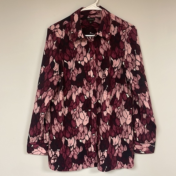 Talbots Hidden  Button Front Shirt  Long Sleeve,  Leaves Pattern,many purples, M - Picture 1 of 7